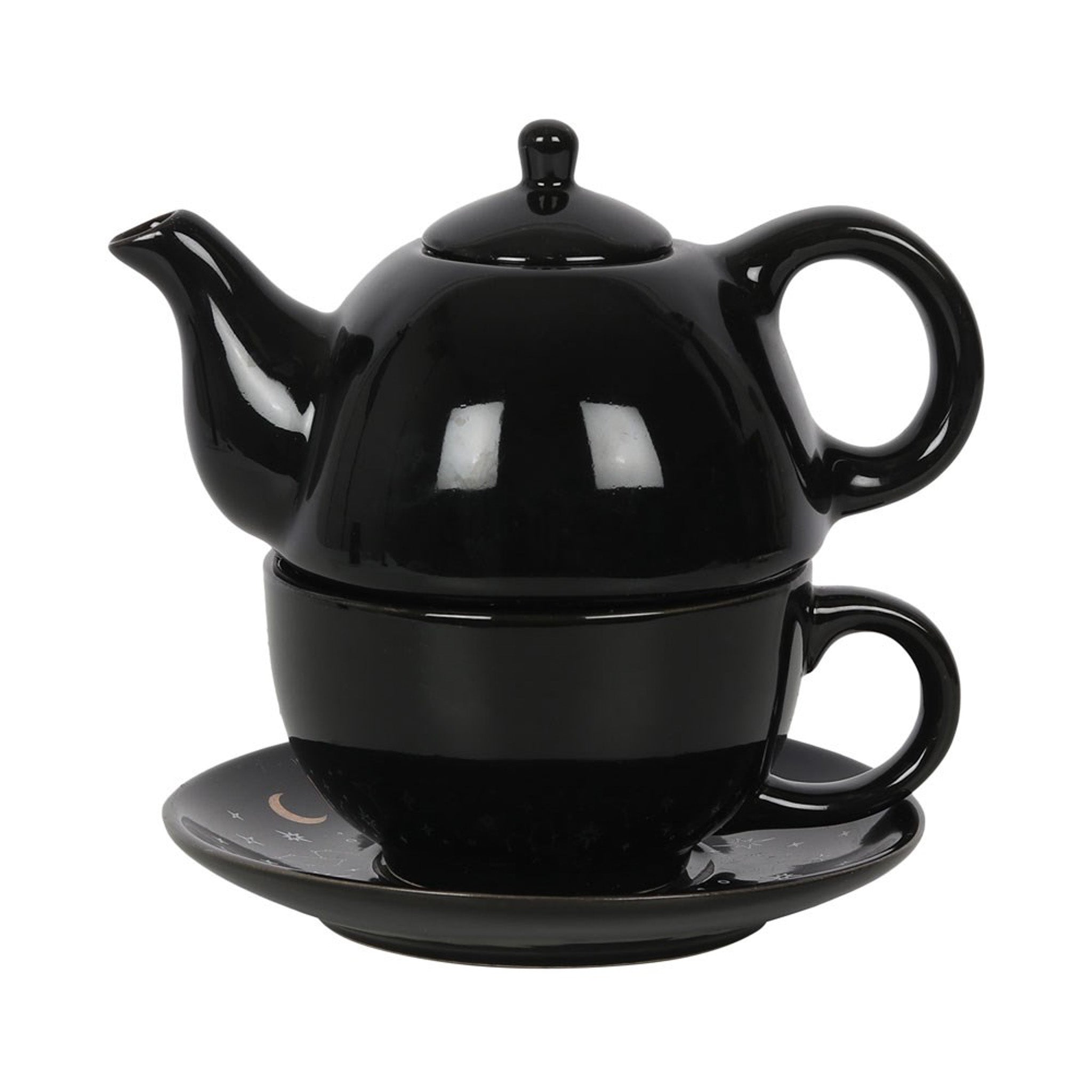 Celestial Dreams Sparkling Black Teapot Set For One