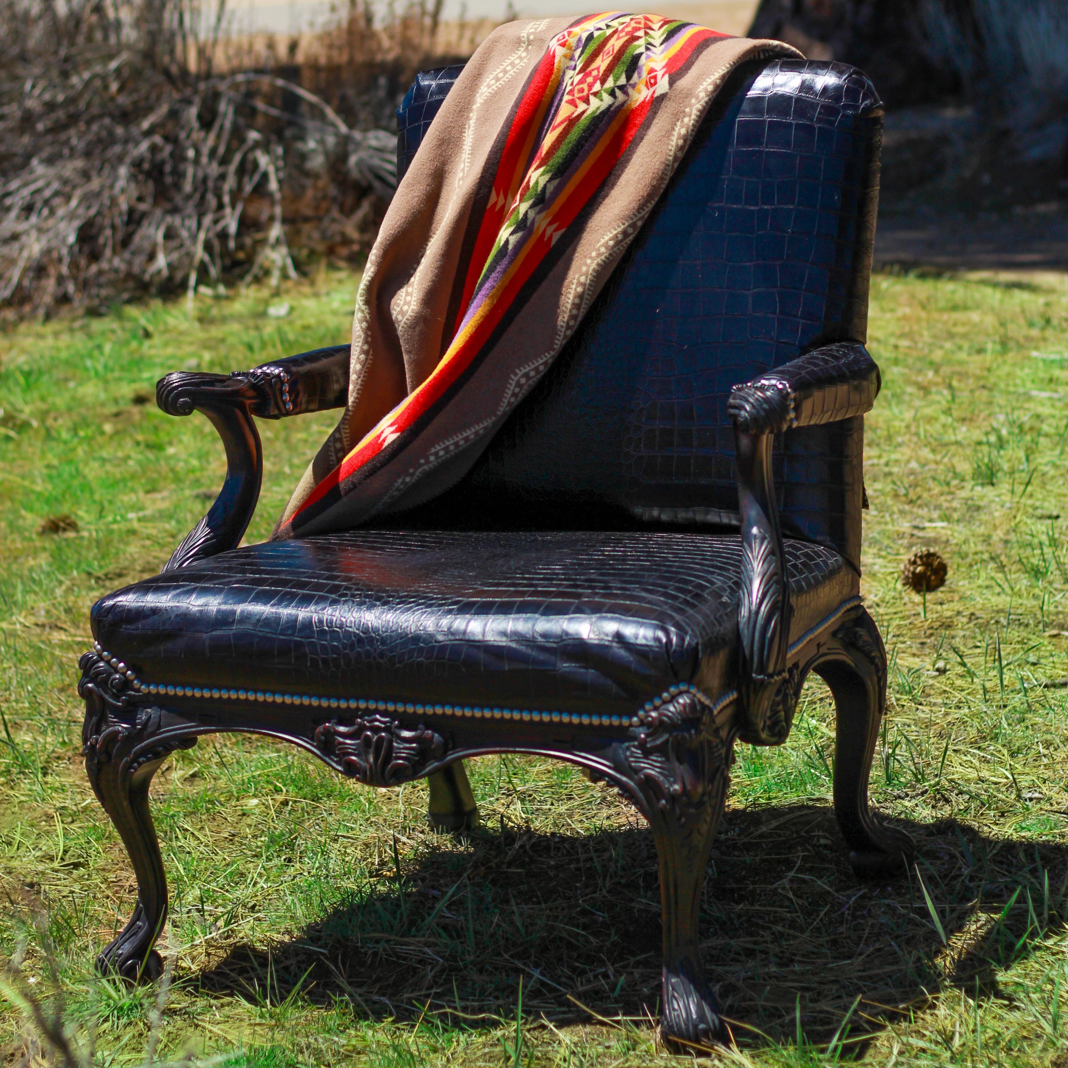 Ralph Lauren Cliveden Carved Chair Upholstered with Black Alligator Leather