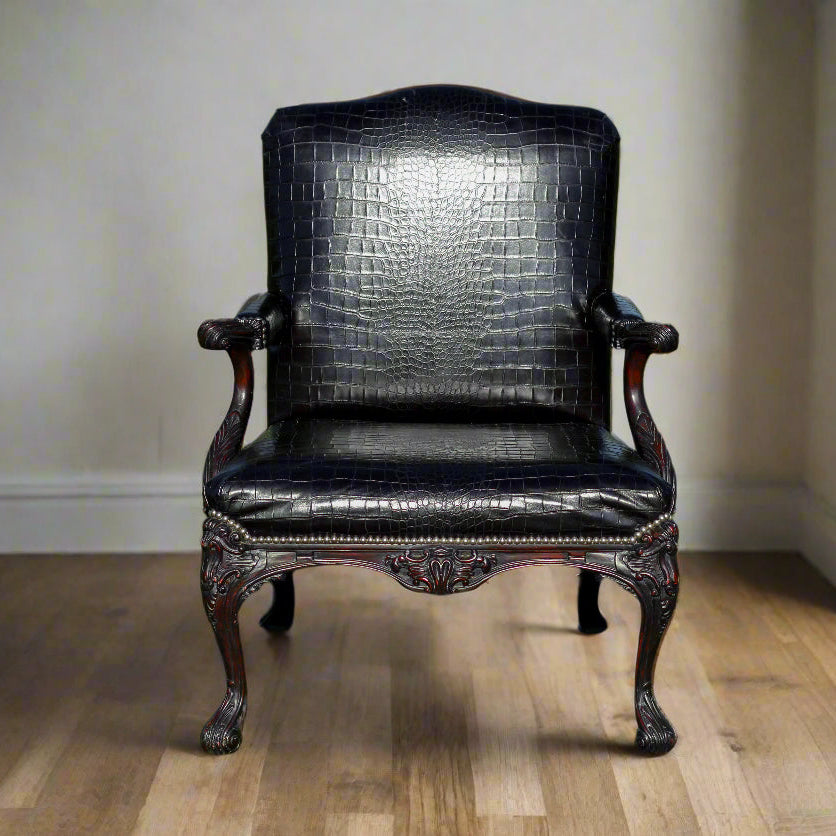 Ralph Lauren Cliveden Carved Chair Upholstered with Black Alligator Leather
