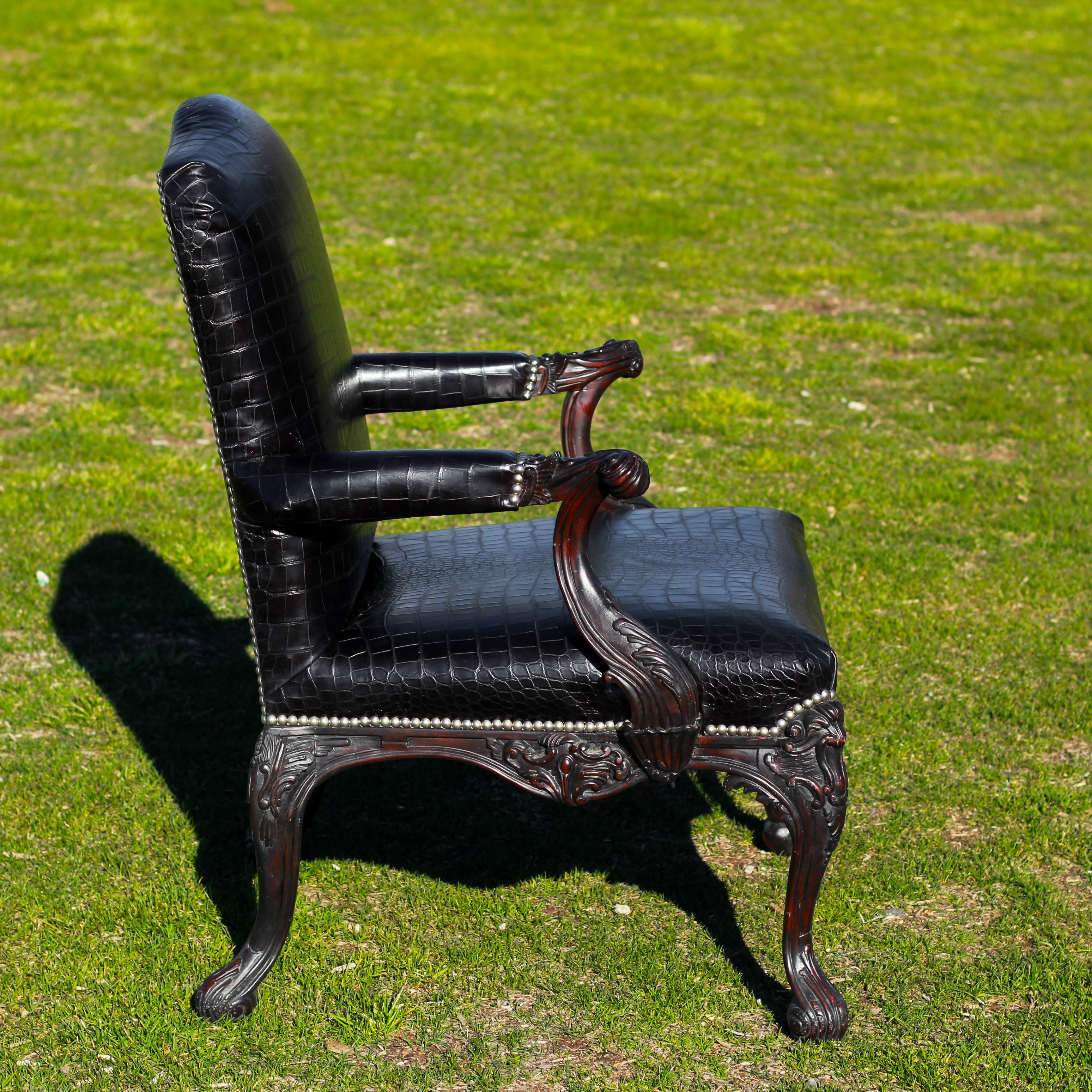 Ralph Lauren Cliveden Carved Chair Upholstered with Black Alligator Leather