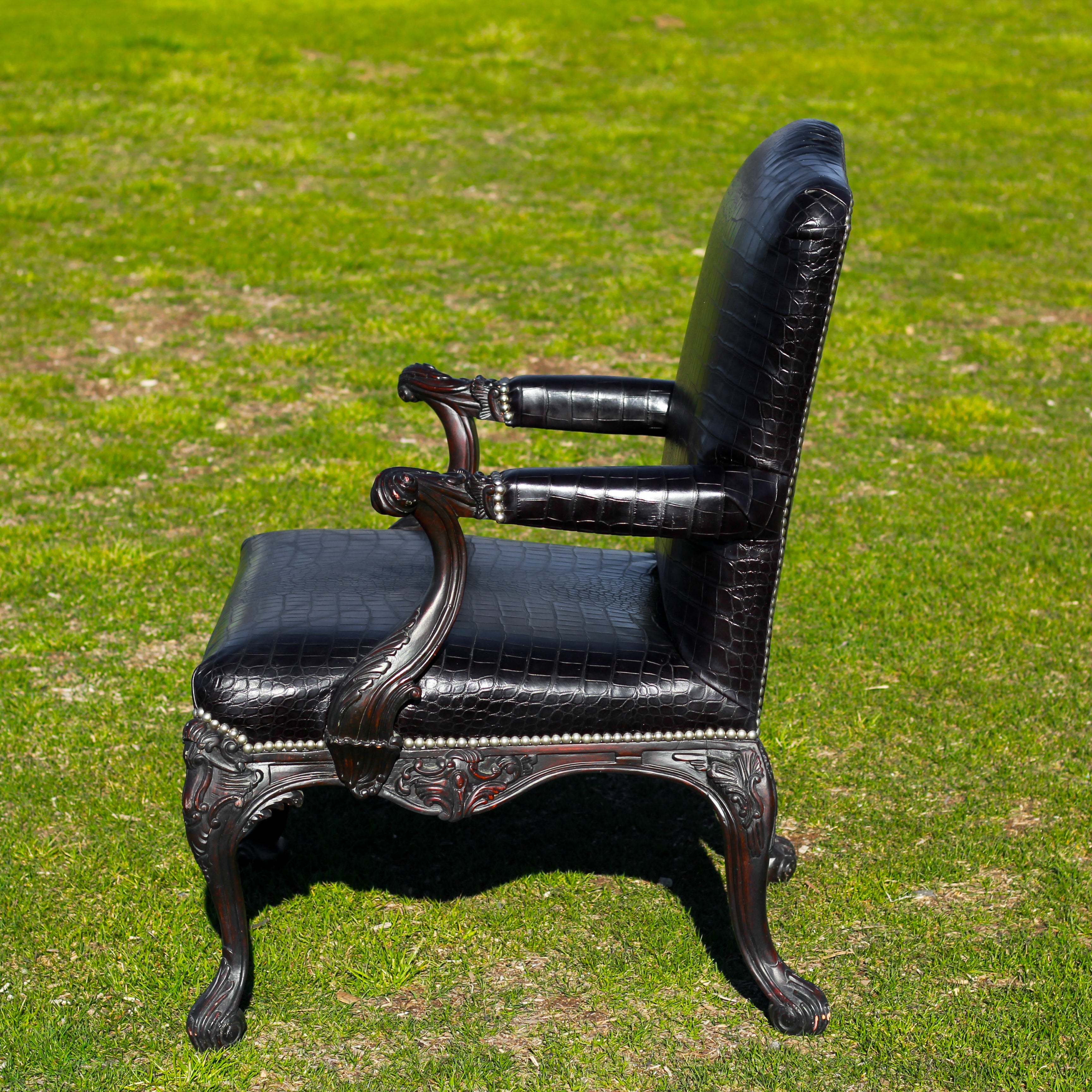 Ralph Lauren Cliveden Carved Chair Upholstered with Black Alligator Leather
