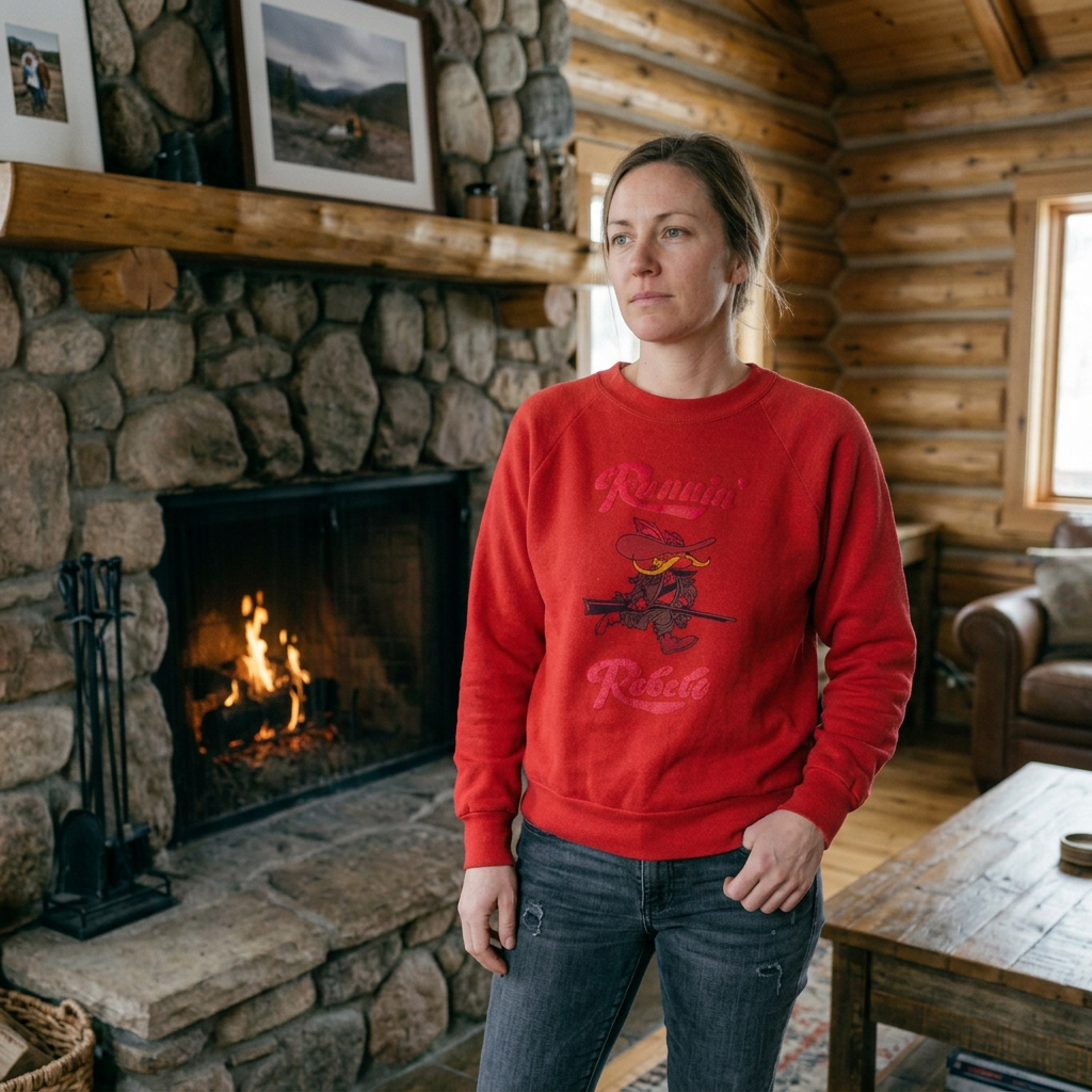 Vintage Fruit of the Loom Red Ranchin’ Rodeo Cowboy Graphic Crewneck Sweatshirt
