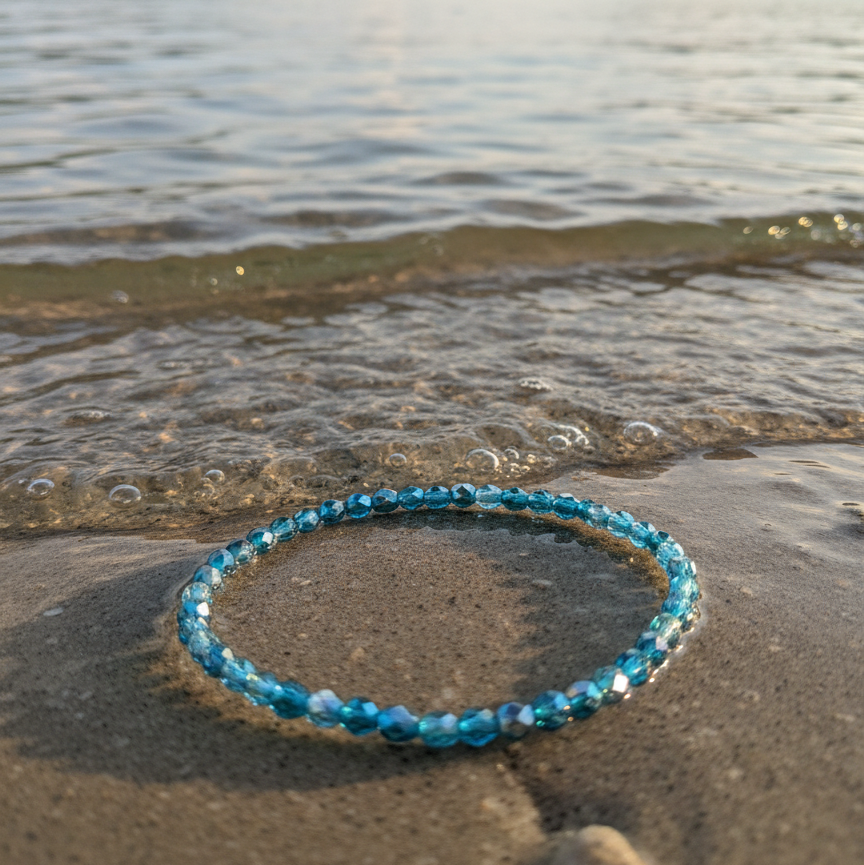 Teal Glass Beaded Stretch Bracelet