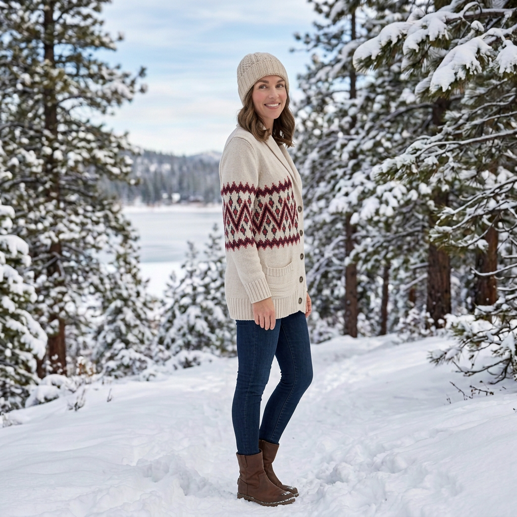 H&M L.O.G.G. Fair Isle Shawl Collar Cardigan Women's Large NWT Cream Nordic Sweater
