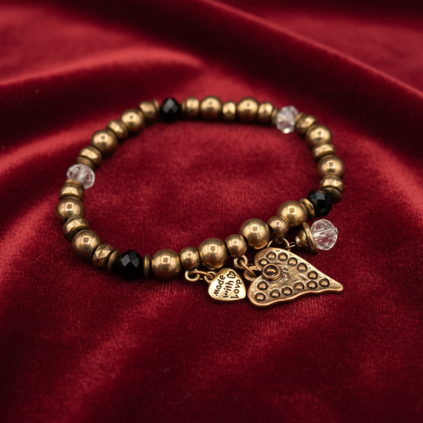 Beautiful Bronze Colored Beaded Charm Bracelet