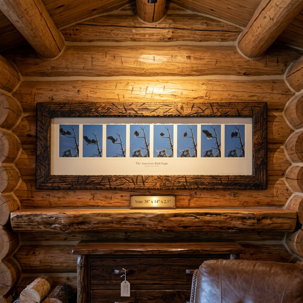 Framed American Bald Eagle Print by Robert R. Fletcher – Panoramic Wildlife Wall Art Rustic Wood Frame