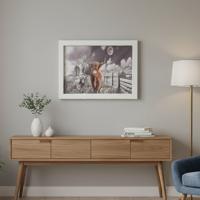 Highland Brown and Grey Cows Canvas Print Wall Art