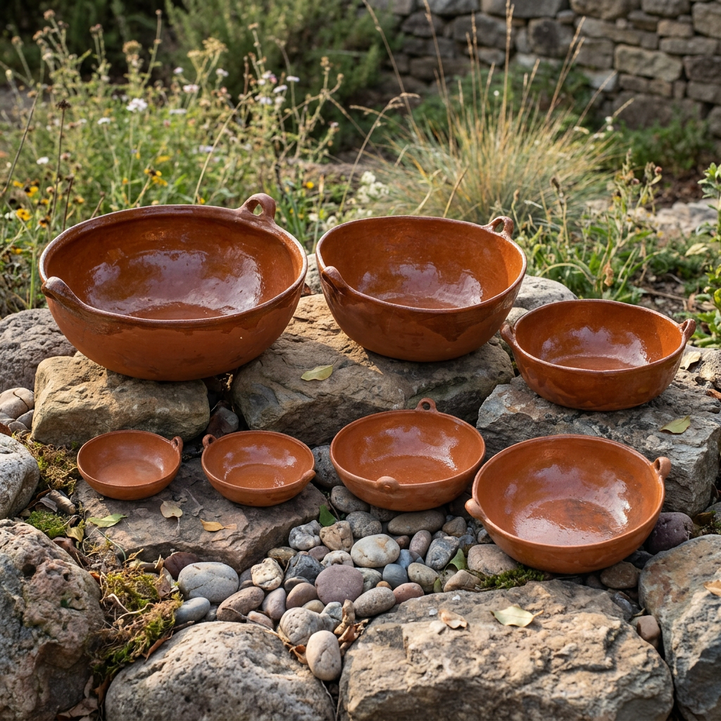 Set of Seven Vintage Handmade Mexican Primitive Rustic Redware Nesting Tericata Bolwls