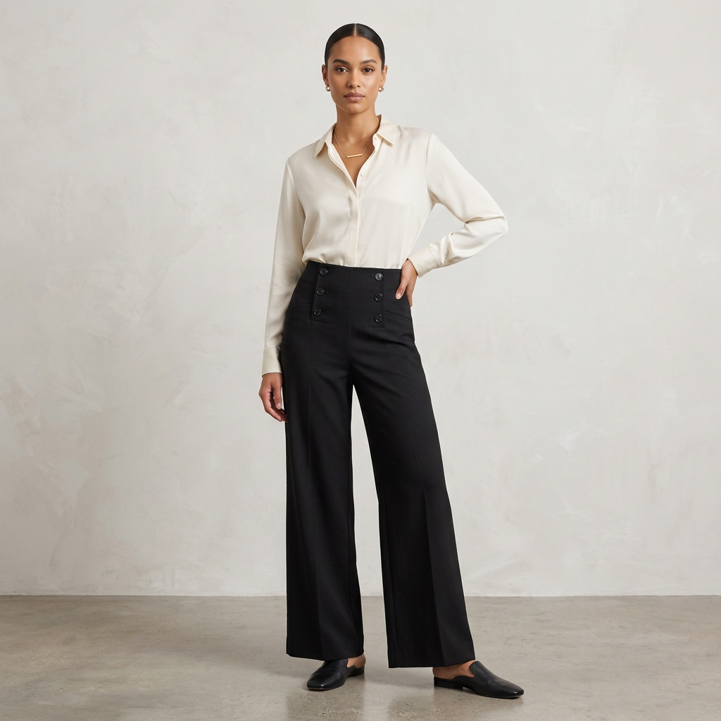 Max Studio London Wide Leg Sailor Pants-High Rise-Full Length-Size S