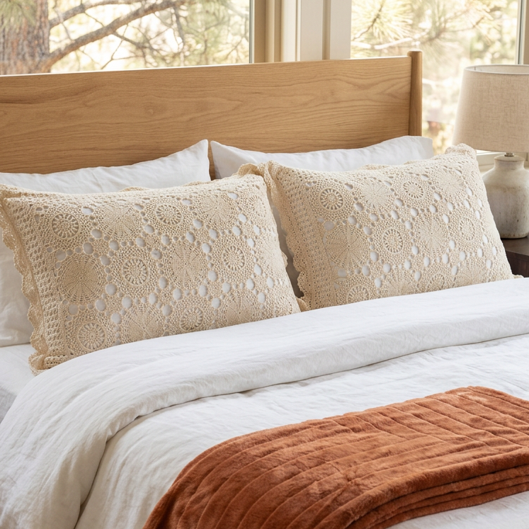 Crocheted Designed Pillowcase in Off-White 31" x 20"