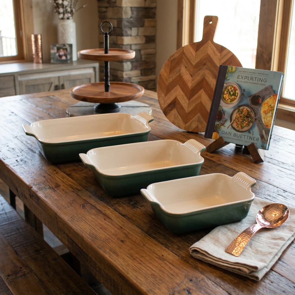 Le Creuset Set of Rectangular Dishes Ombre Green
