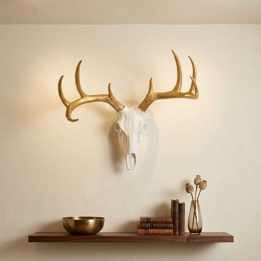 Wall Décor Gold-Antlered Resin Deer Skull