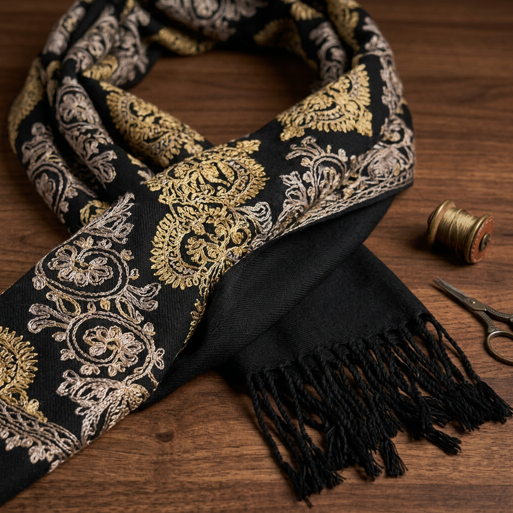 Jessica McClintock EMBROIDERED SHAWL WITH TASSELS