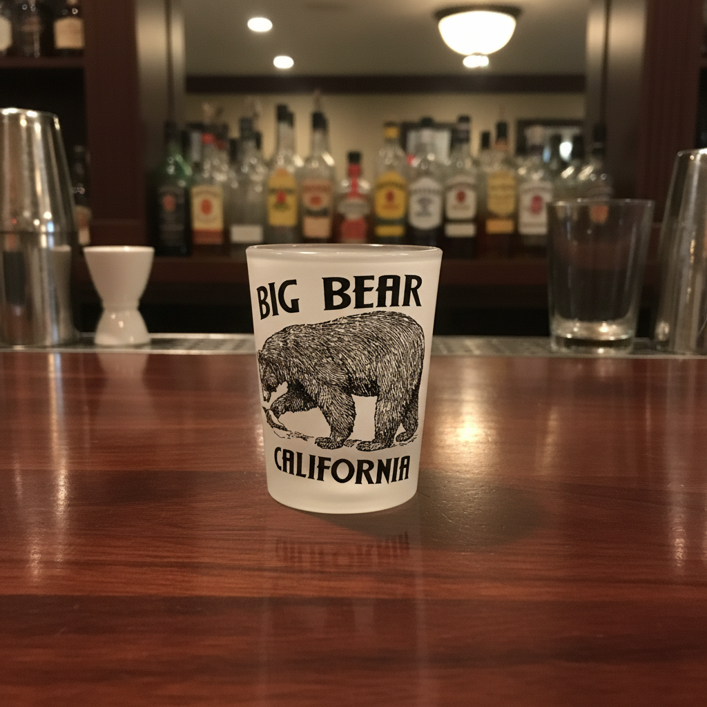 Big Bear California Black and White Bear Glass Shot Glass
