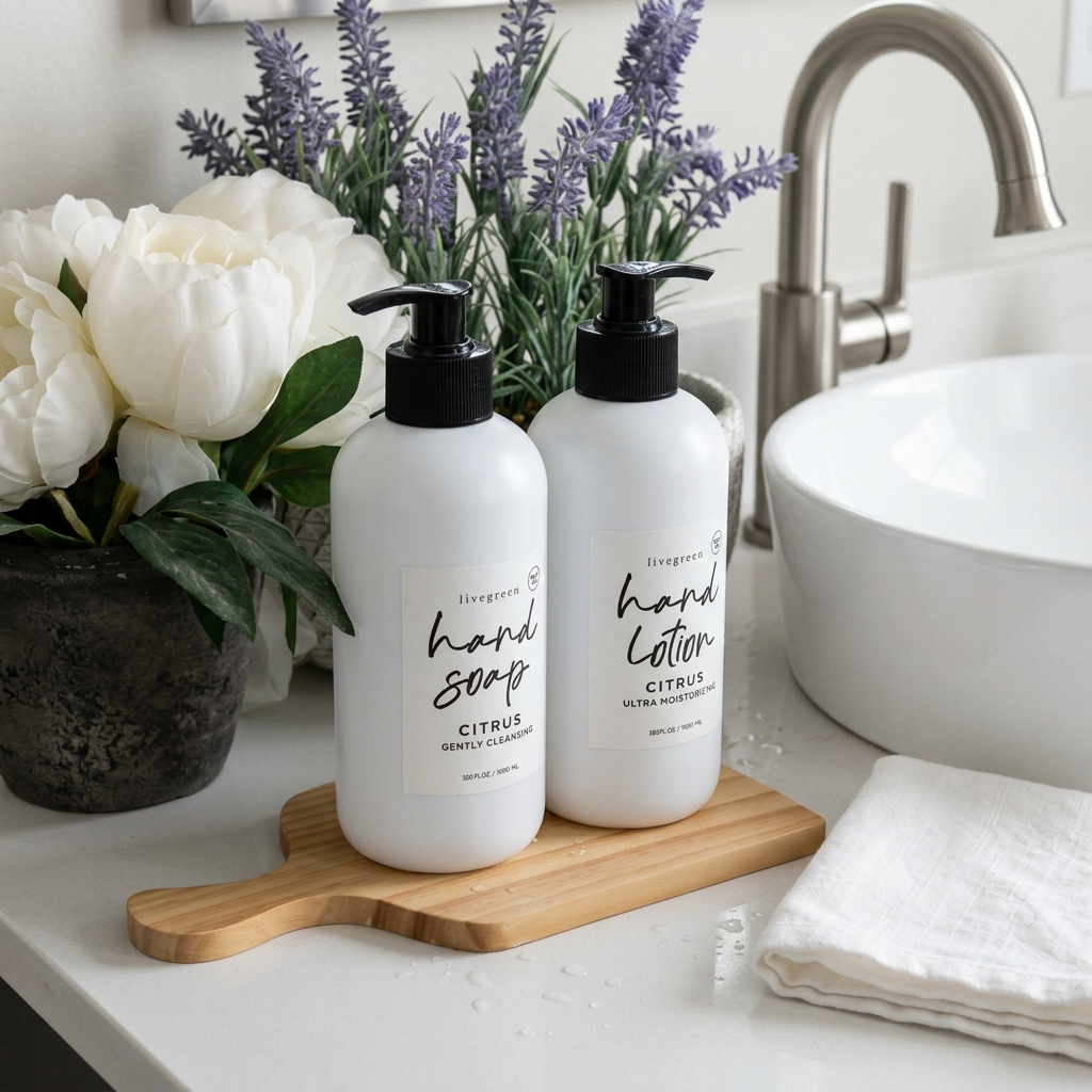 Livegreen Citrus Hand Soap & Lotion Set for All Skin Types with Cutting Board