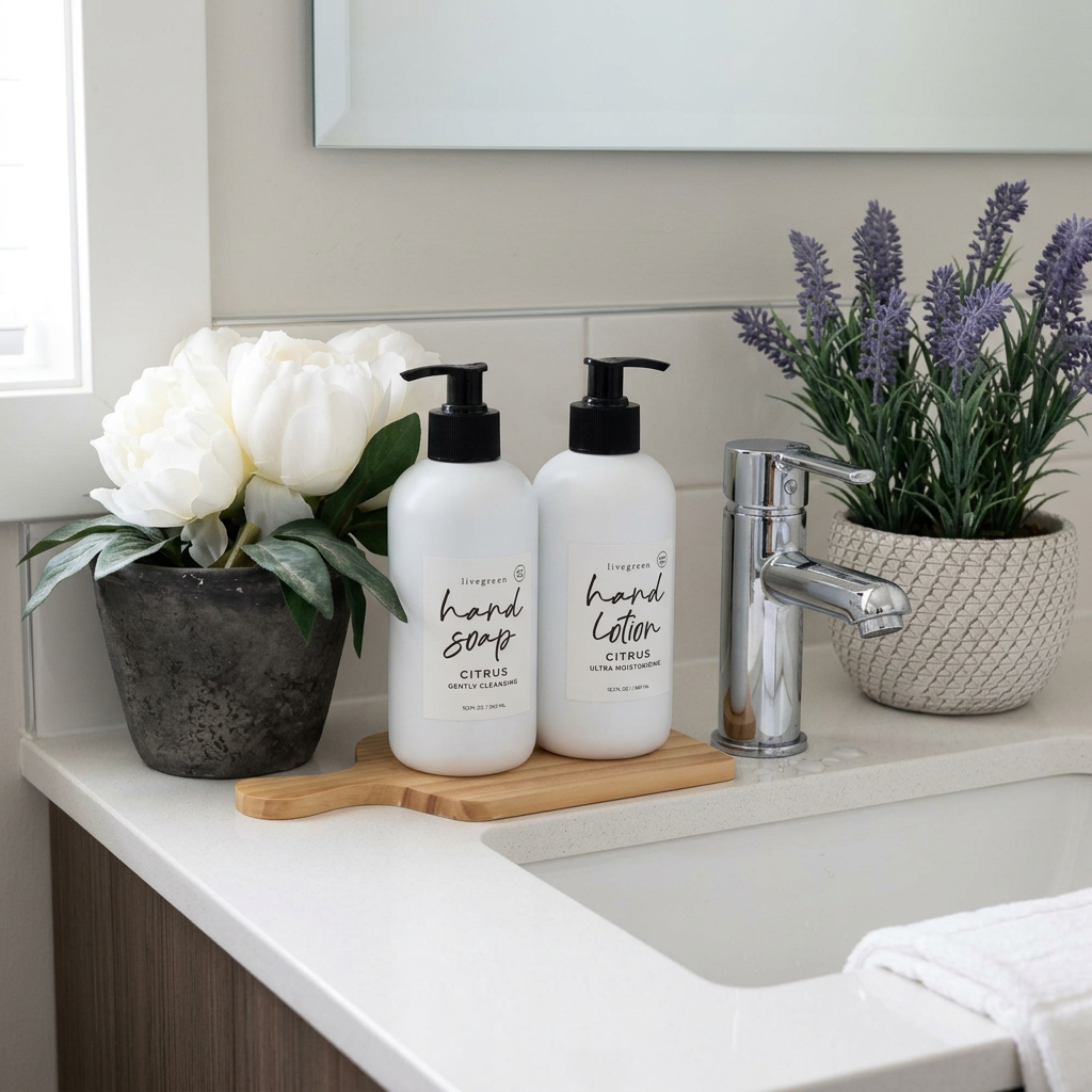 Livegreen Citrus Hand Soap & Lotion Set for All Skin Types with Cutting Board