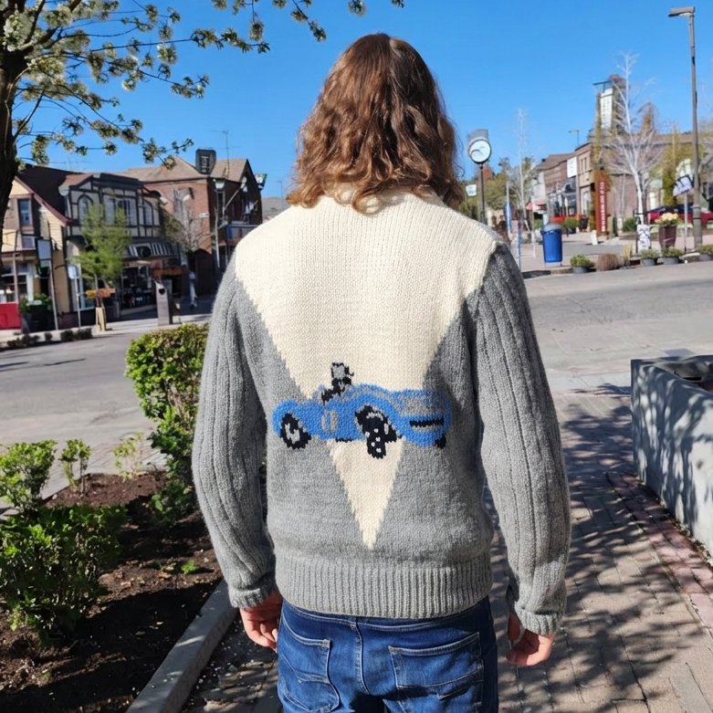 Rare Vintage 50's Rockabilly Cowichan Race Car Sweater Cardigan