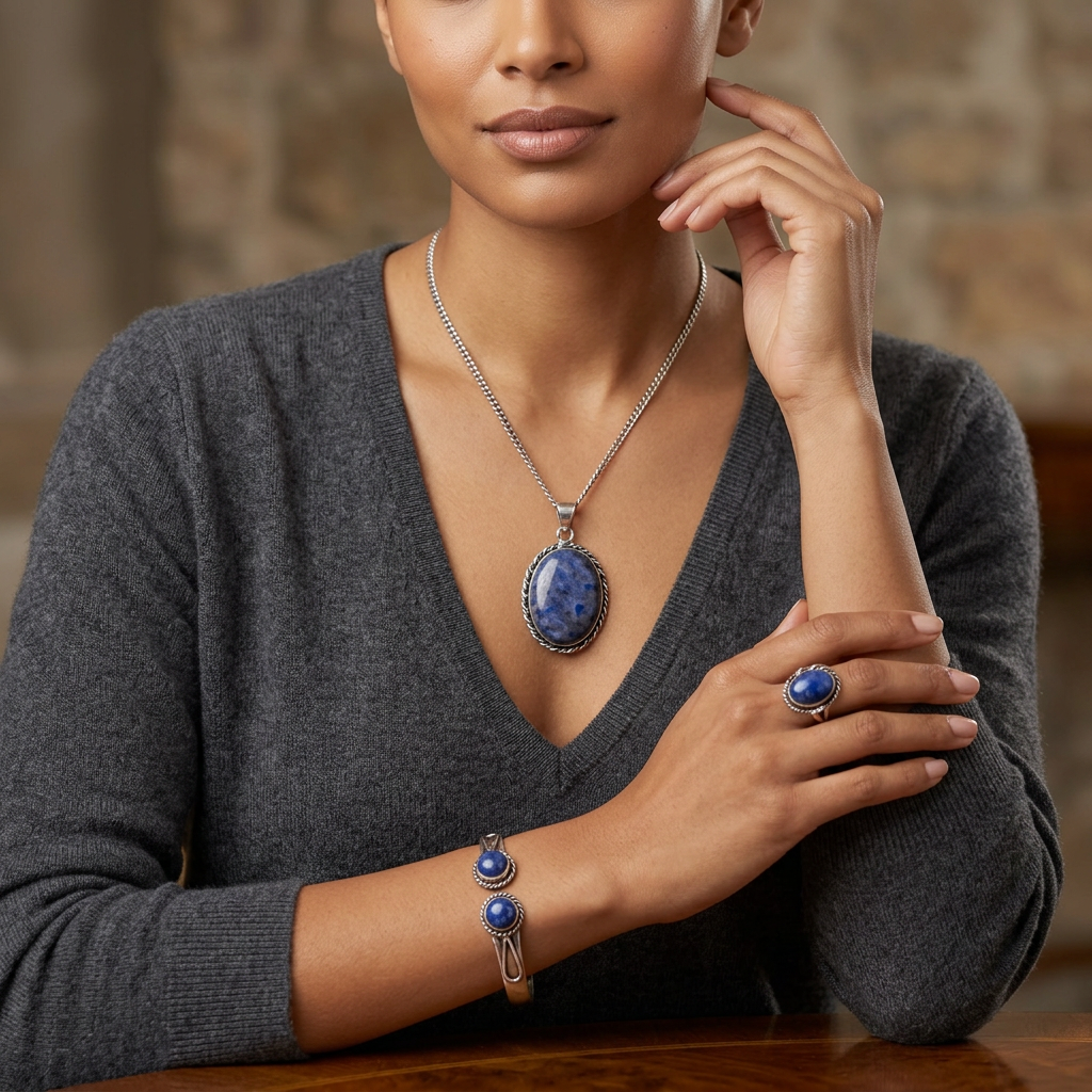Lapis Lazuli Gemstone 925 Silver Plated 3-piece Jewelry Set