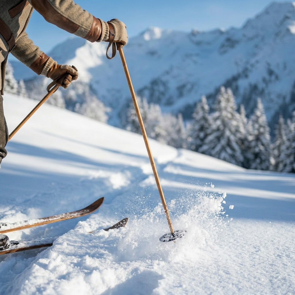 Wooden Bamboo Leather Ski Poles Set of 2 poles