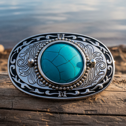 Southwestern-style Oval Belt Buckle