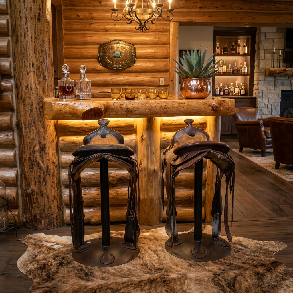 Authentic Horse Saddle Bar Stool Western Rustic Cowboy Ranch Decor