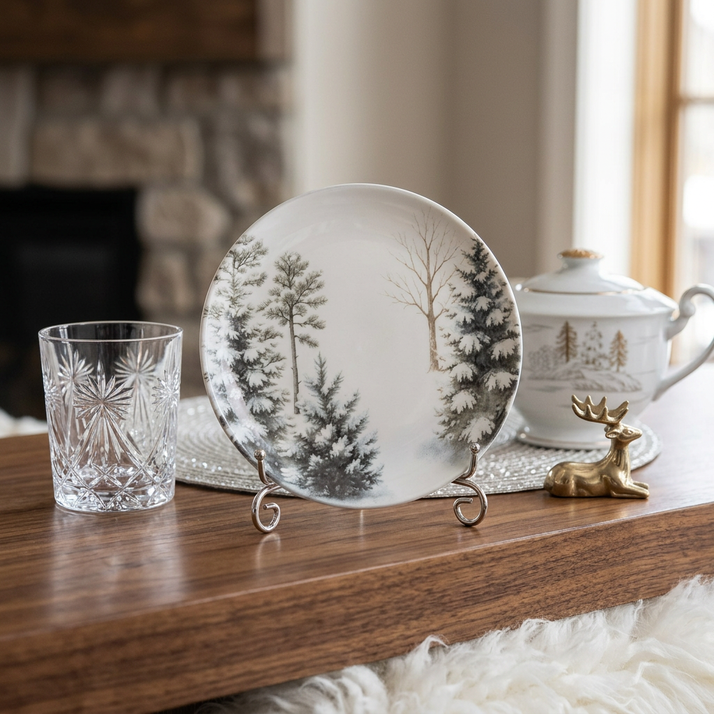 Snow Trees Coupe Salad Plates Made In Brazil Set Of 4