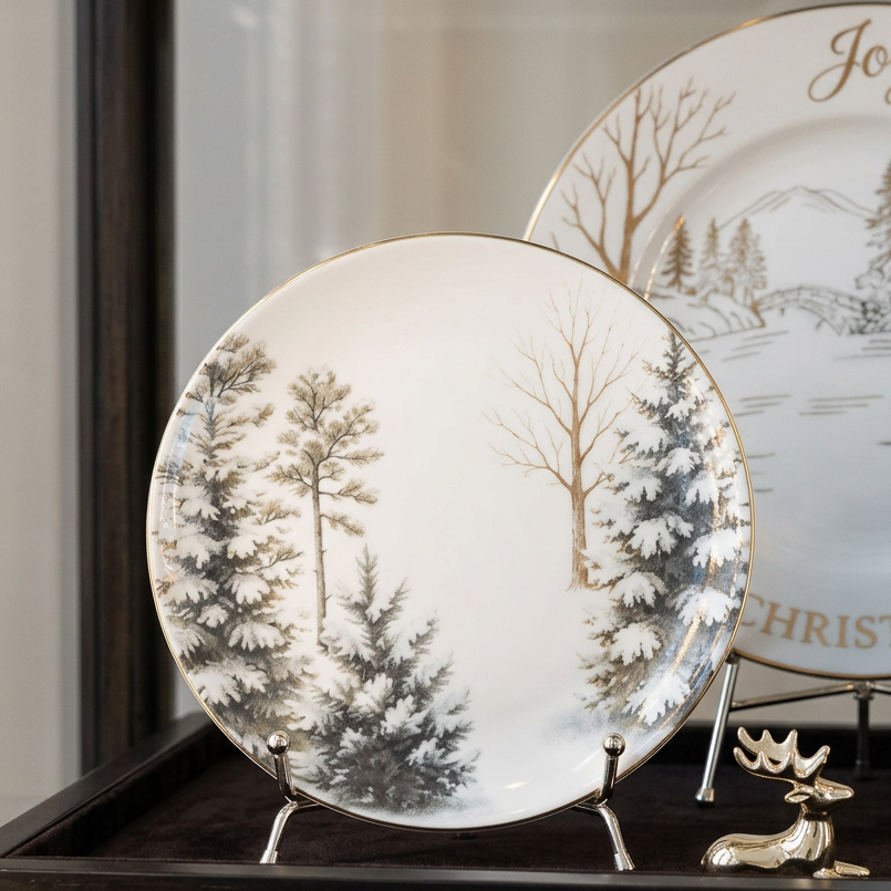 Snow Trees Coupe Salad Plates Made In Brazil Set Of 4