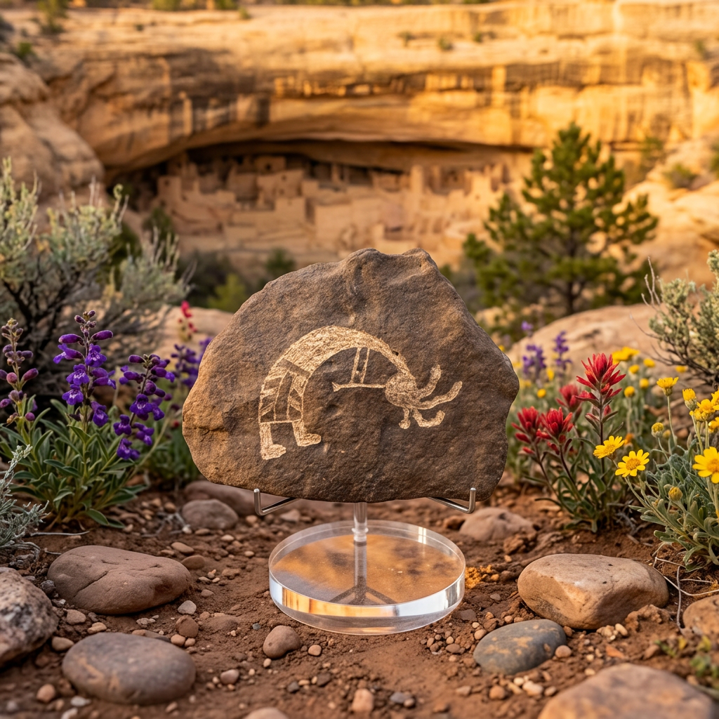 Kokopelli Petroglyph Collectible – Southwestern Tribal Art Inspired