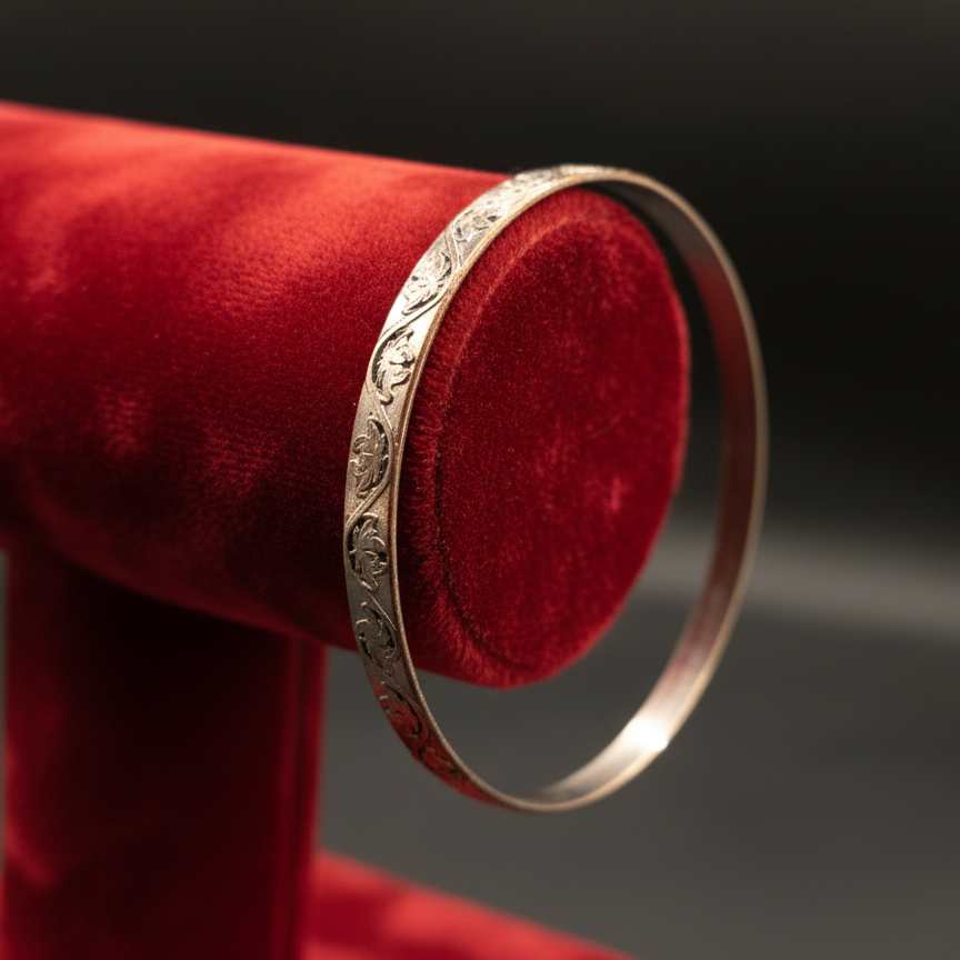 Silver Plated Bangle Bracelet with Etched Design
