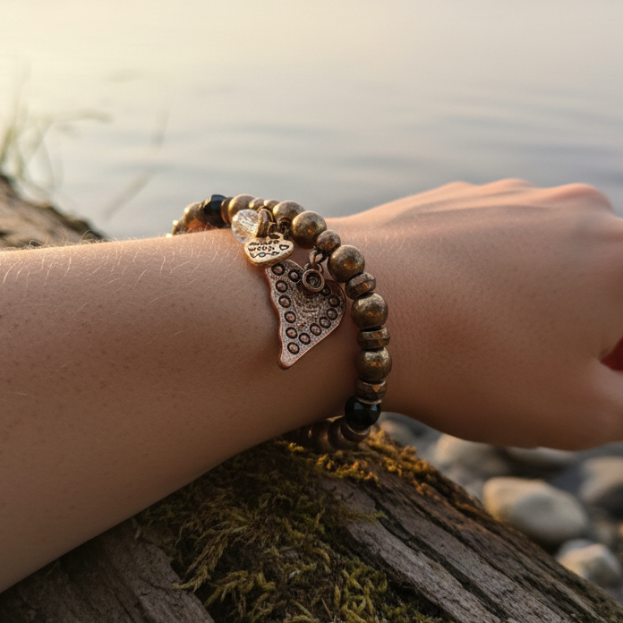 Beautiful Bronze Colored Beaded Charm Bracelet