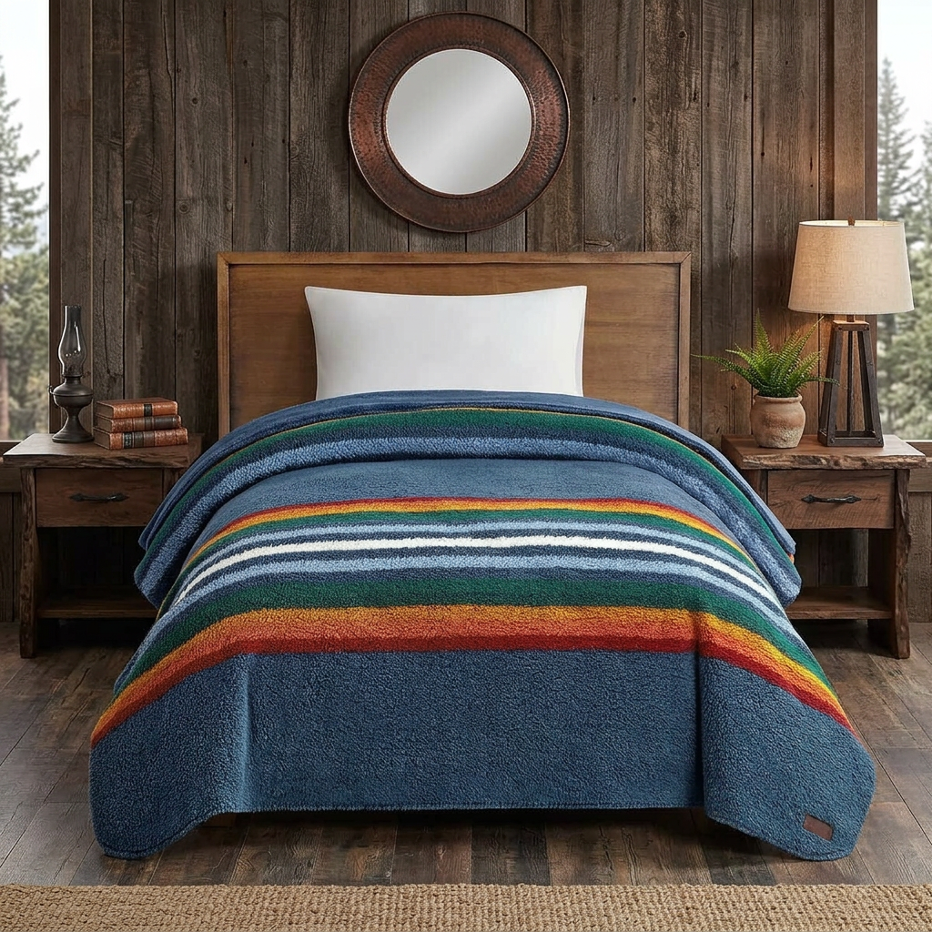 Pendleton Select King Sherpa Fleece Blanket Cozy Dark Teal Reversible Design