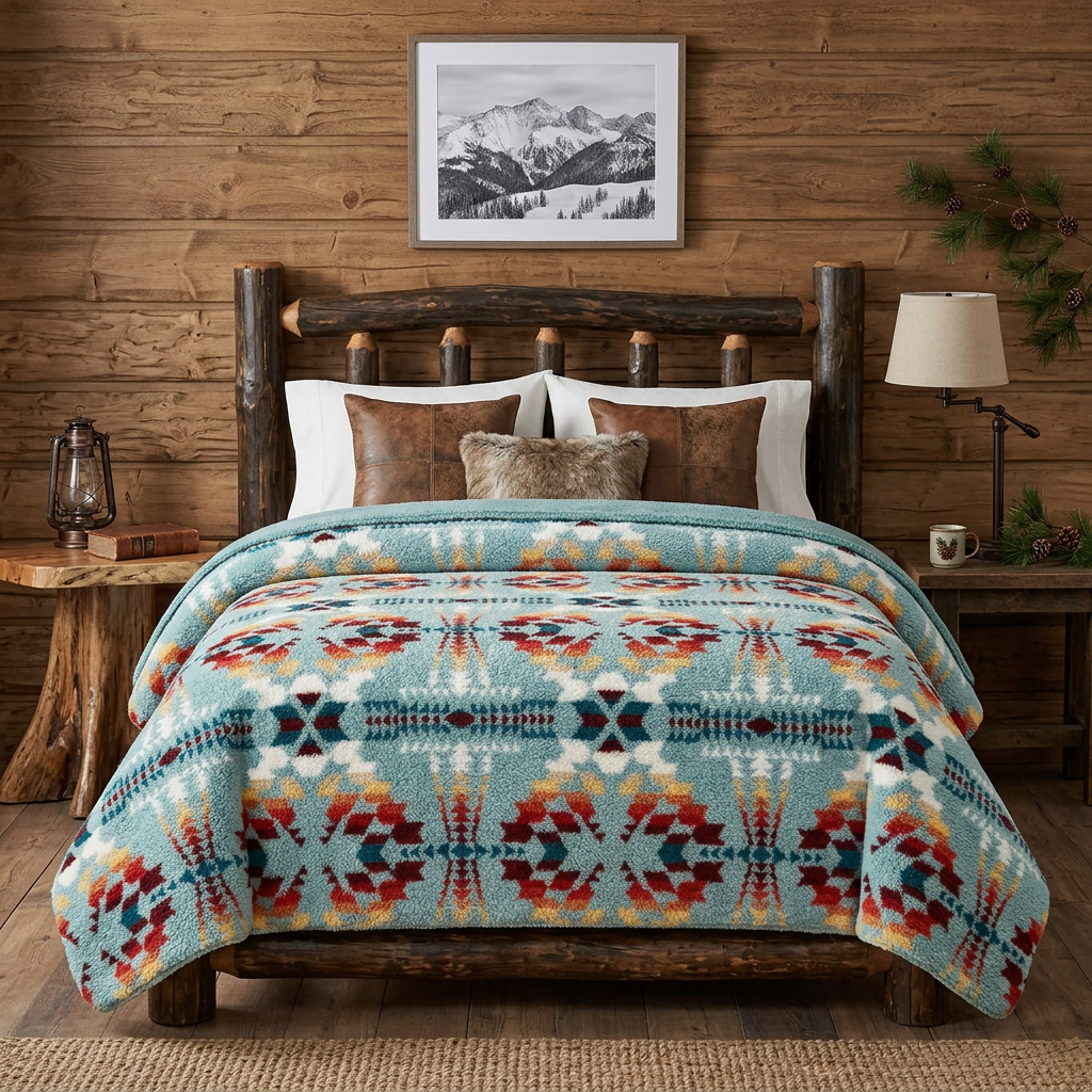 Pendleton Sherpa Soft Fleece Throw Blanket King Legend Lake Aqua New