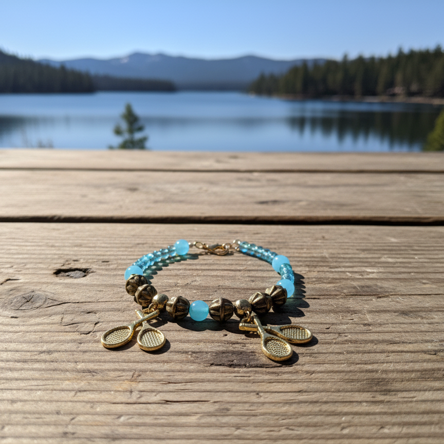 Beaded Tennis Racket Charm Bracelet