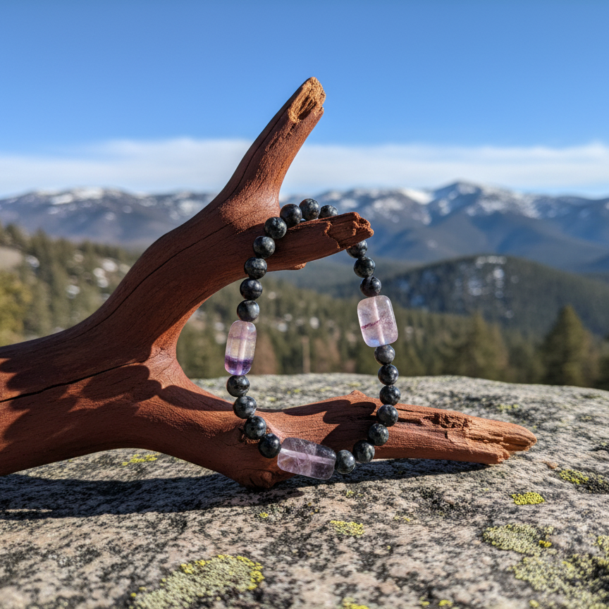 Snowflake Obsidian Stretch Bracelet With Fluorite Beads