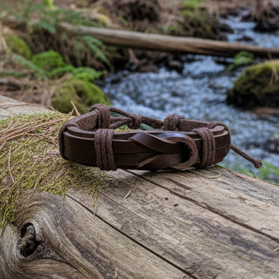 Brown Braided Leather Bracelet