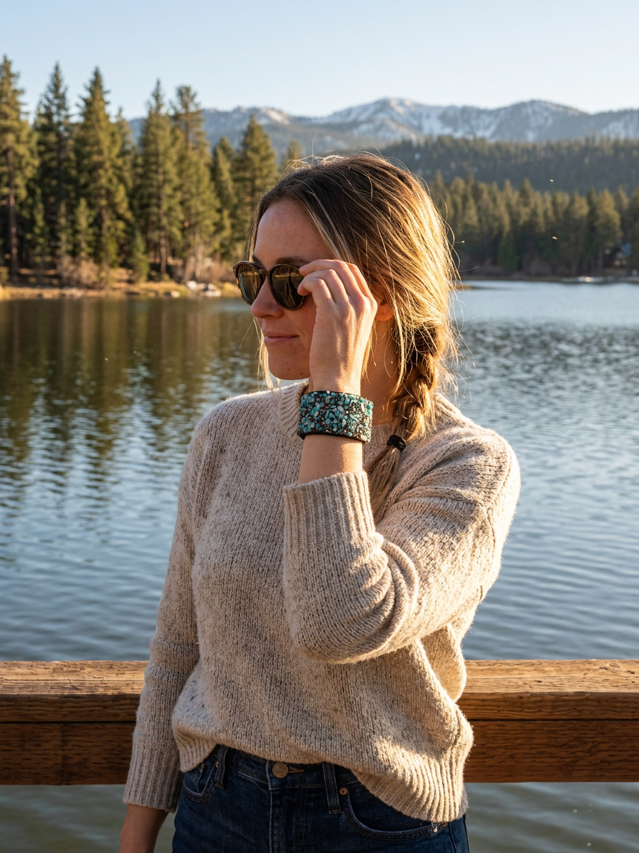 Suede Bracelet with Turquoise-Colored Chip Gemstones