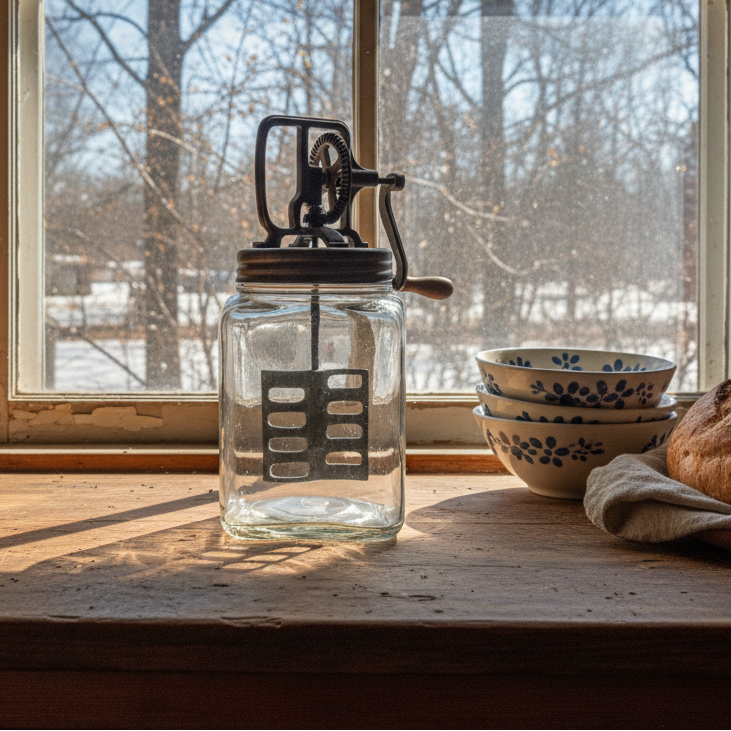 Vintage Hand-Crank Glass Butter Churn