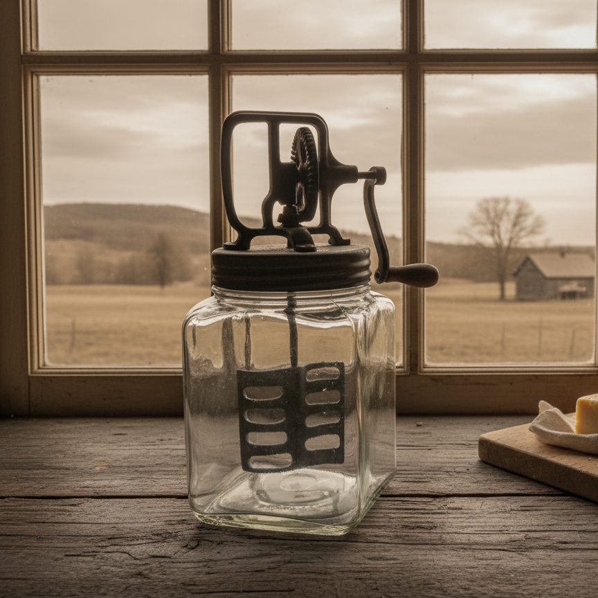 Vintage Hand-Crank Glass Butter Churn