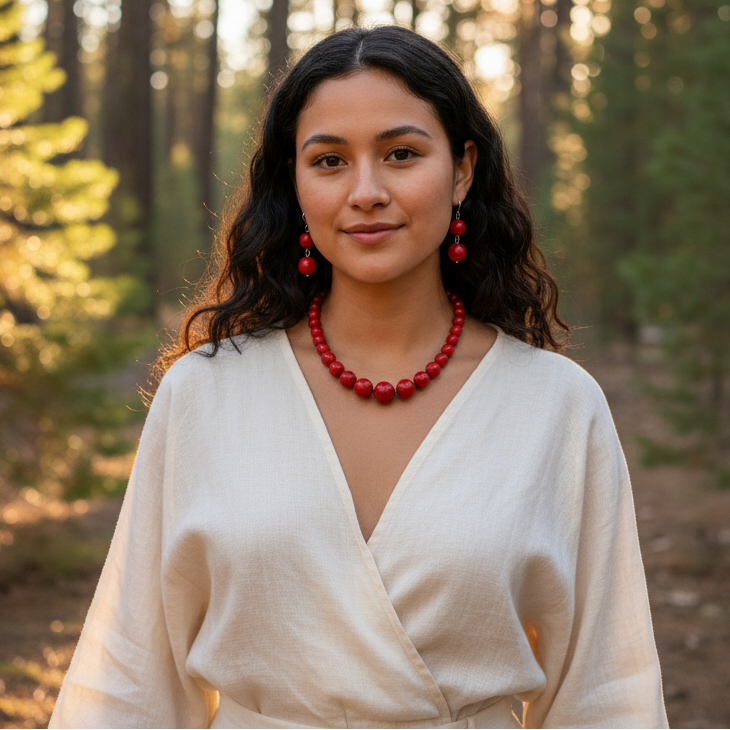 Paparazzi Wood Bead Red Necklace And Earring Set
