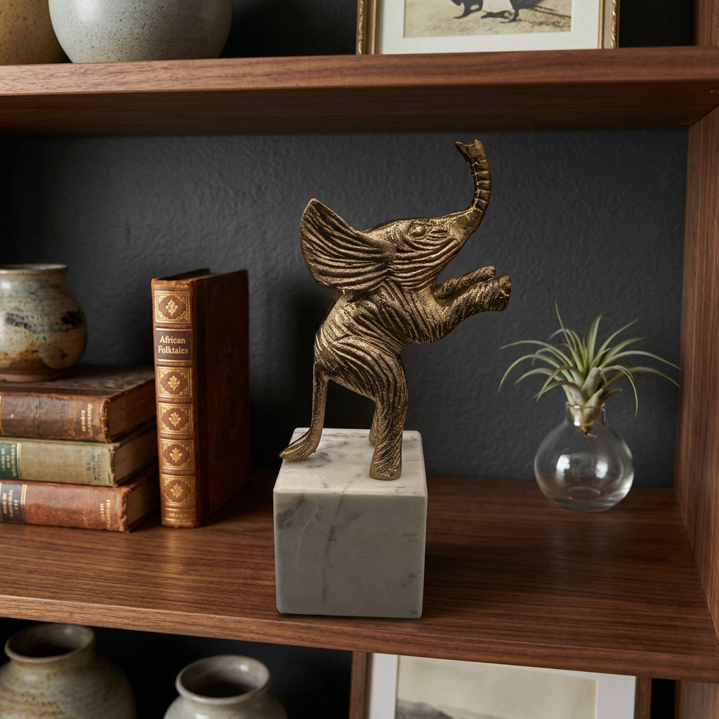 Golden Elephant Figurine With The Trunk Up