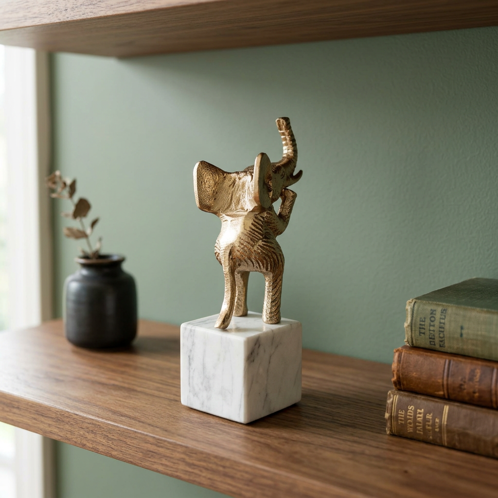 Golden Elephant Figurine With The Trunk Up