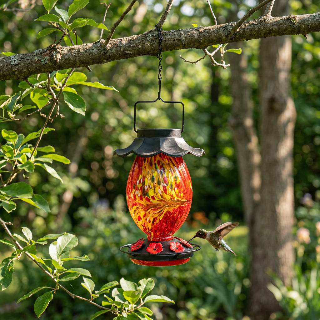 LUJII Solar Powered Color Changing Hummingbird Feeder