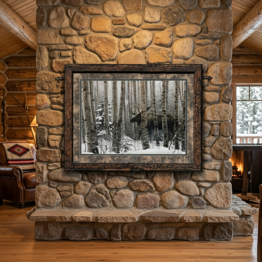 Moose Walking Through the Snow-Cover Forest Large Custom Solid Wood Framed Print