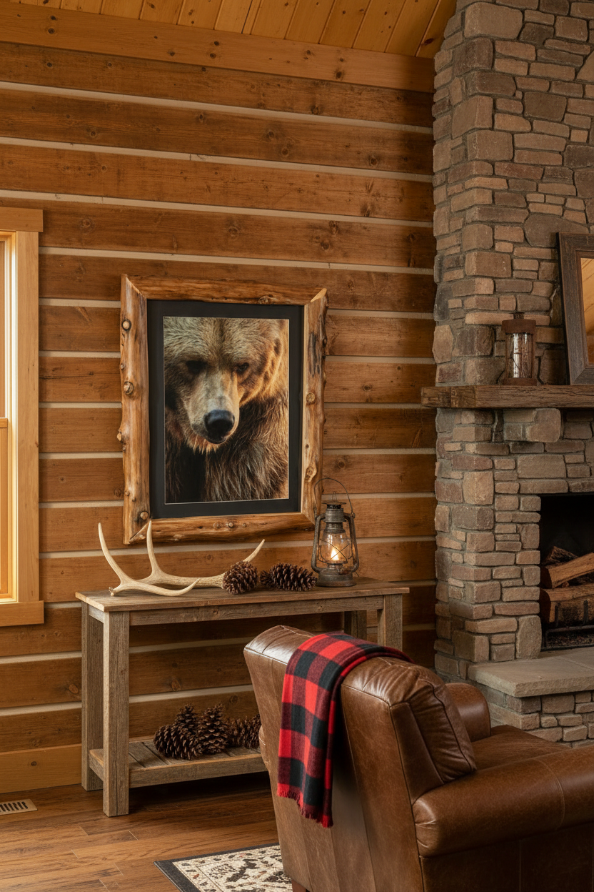 Original Alaskan Grizzly Bear Photo with Custom Log Frame