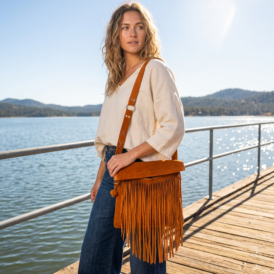 Suede Fringe Over the Shoulder Purse