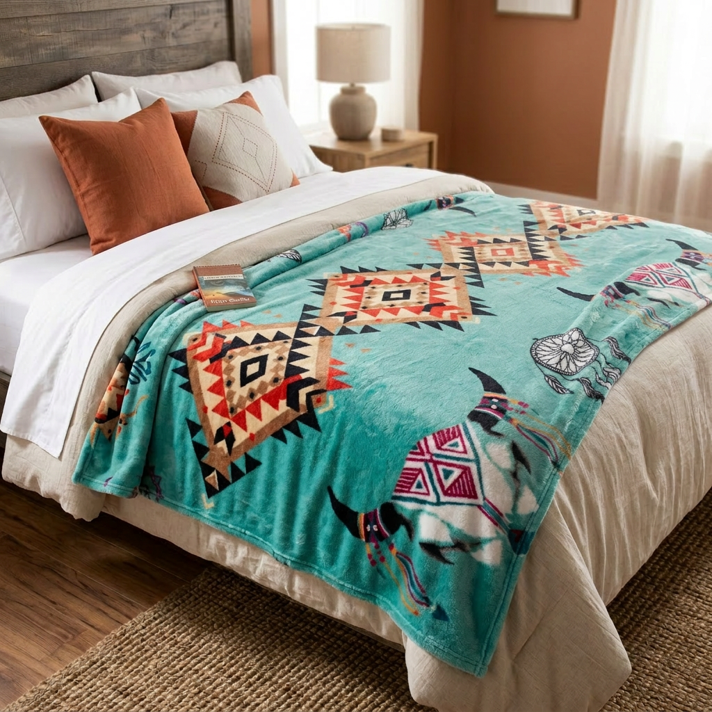 Teal Blue Plush Soft Flannel King Size Blanket
