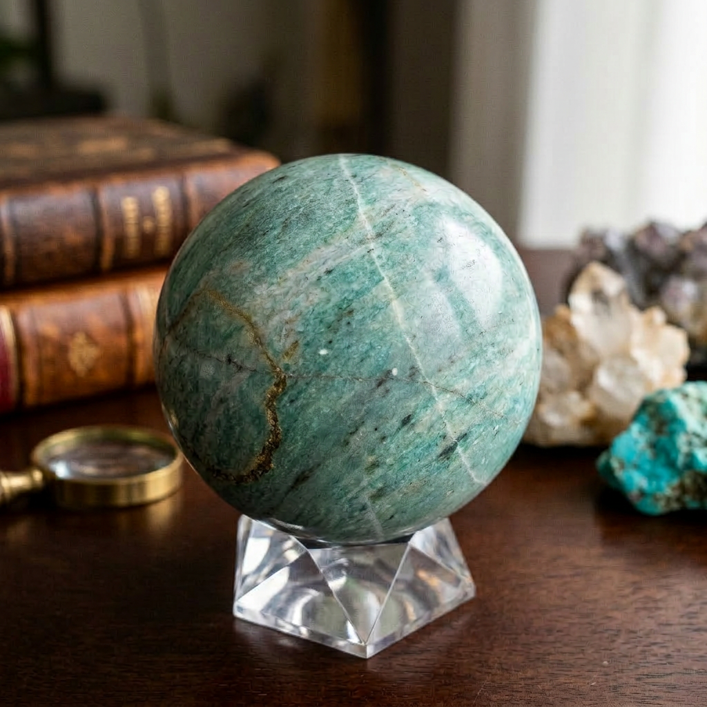 Amazing Green Amazonite Quartz Crystal Stone Sphere
