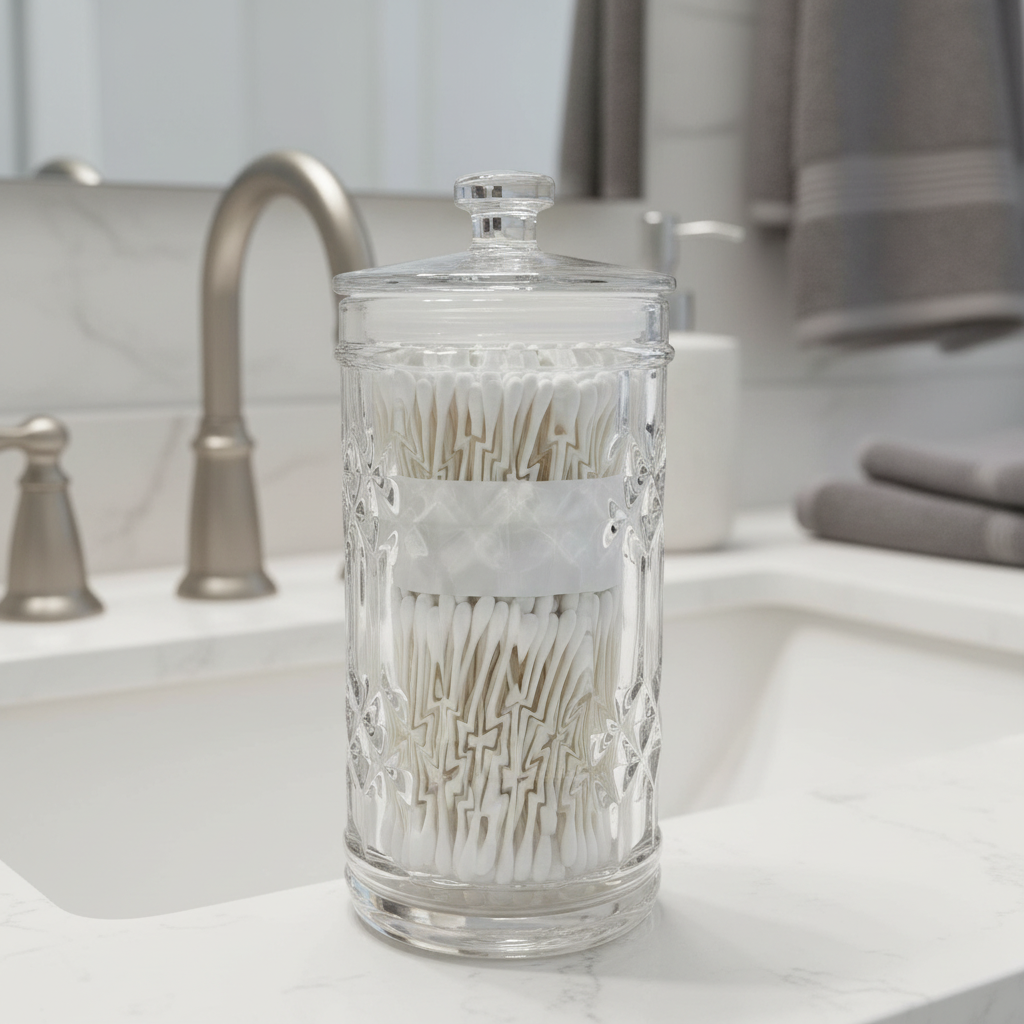 Cotton Swabs in a Glass Container with Lid