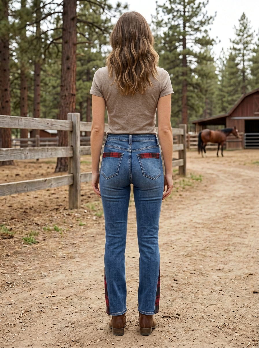 Old Navy Rockstar Super Skinny Jeans Women's Size 2 Custom Plaid Flare Hem Mid Rise Stretch Denim