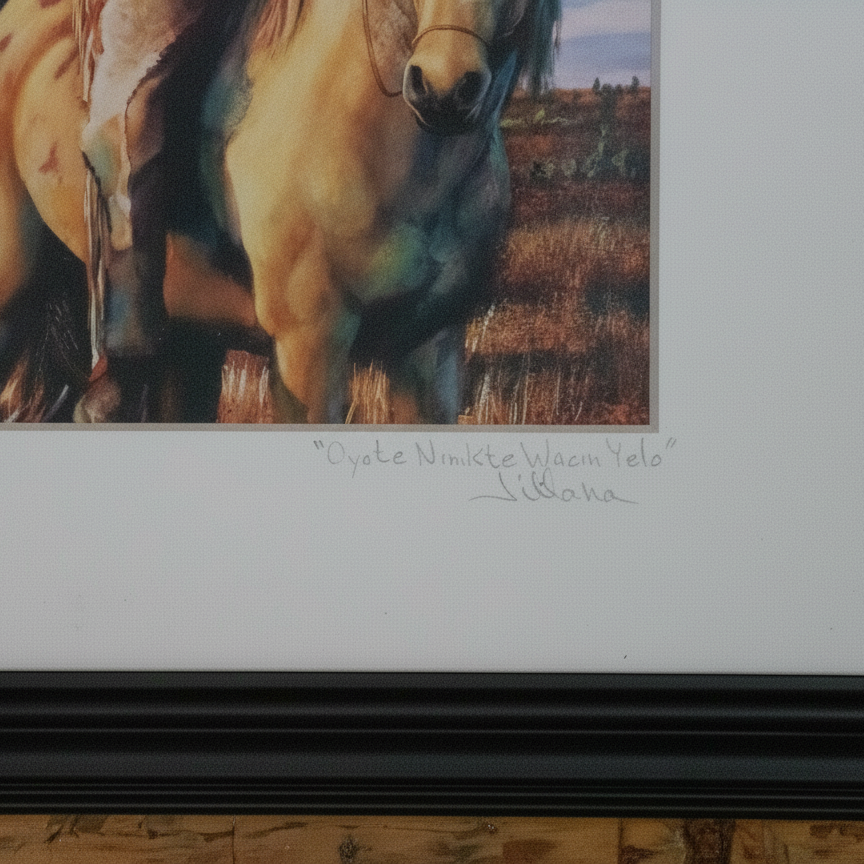 "Oyate Nimkte Wacin Yelo" Jillana Original Painting of Native American on Horseback